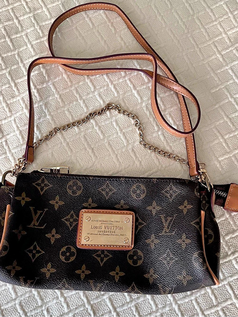 Chic Monogram Crossbody in Brown with Pink interior & goldtone hardware